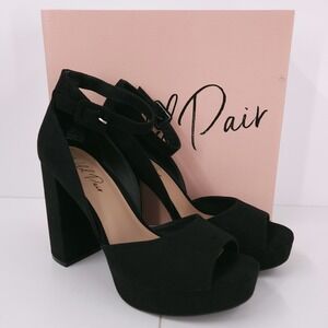 Wild Pair Reemaa Black Wedge Ankle Strap Open Toe Block Heels Womens 7.5 M